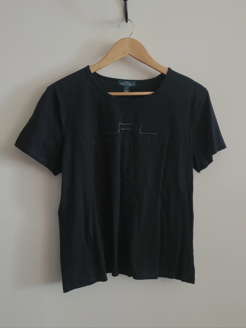 LRL Embroidered Logo Short Sleeved Tee, Women's XL, Black